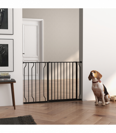 PawHut Dog Gate Wide Stair Gate with Door Pressure Fit, 75-115W cm, Black