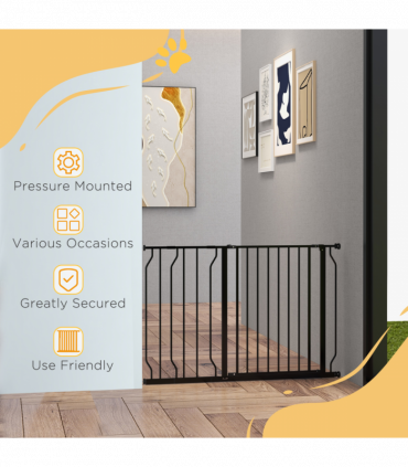 PawHut Dog Gate Wide Stair Gate with Door Pressure Fit, 75-115W cm, Black