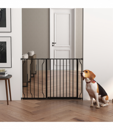 PawHut Dog Gate Wide Stair Gate with Door Pressure Fit, 75-115W cm, Black
