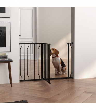 PawHut Dog Gate Wide Stair Gate with Door Pressure Fit, 75-115W cm, Black