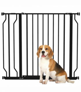 PawHut Dog Gate Wide Stair Gate with Door Pressure Fit, 75-95W cm, Black