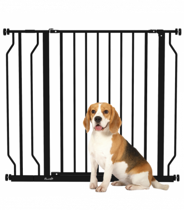 PawHut Dog Gate Wide Stair Gate with Door Pressure Fit, 75-95W cm, Black