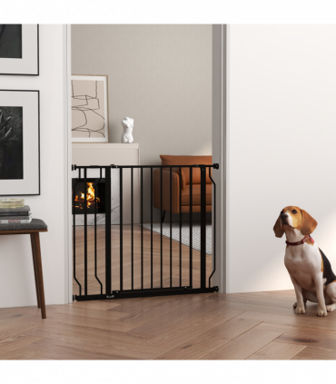 PawHut Dog Gate Wide Stair Gate with Door Pressure Fit, 75-95W cm, Black