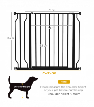 PawHut Dog Gate Wide Stair Gate with Door Pressure Fit, 75-95W cm, Black