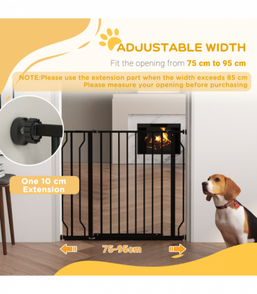 PawHut Dog Gate Wide Stair Gate with Door Pressure Fit, 75-95W cm, Black