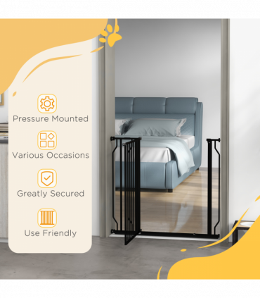 PawHut Dog Gate Wide Stair Gate with Door Pressure Fit, 75-95W cm, Black