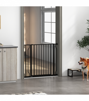 PawHut Dog Gate Wide Stair Gate with Door Pressure Fit, 75-95W cm, Black