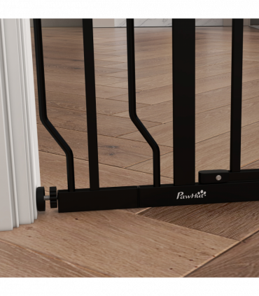 PawHut Dog Gate Wide Stair Gate with Door Pressure Fit, 75-95W cm, Black