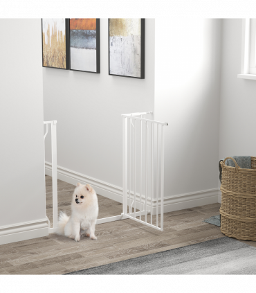 PawHut Dog Gate Wide Stair Gate with Door Pressure Fit, 75-95W cm, White