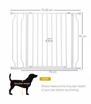PawHut Dog Gate Wide Stair Gate with Door Pressure Fit, 75-95W cm, White