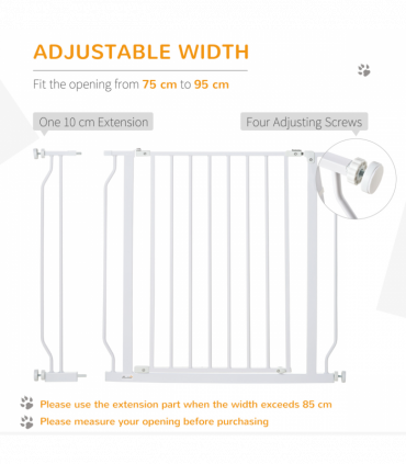 PawHut Dog Gate Wide Stair Gate with Door Pressure Fit, 75-95W cm, White