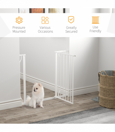 PawHut Dog Gate Wide Stair Gate with Door Pressure Fit, 75-95W cm, White