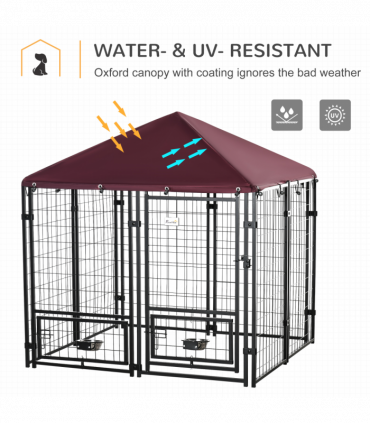 PawHut Dog Kennel with Rotating Bowl Holders, Cover, Outdoor Dog Run