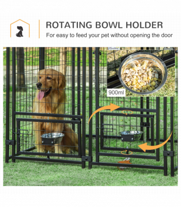 PawHut Dog Kennel with Rotating Bowl Holders, Cover, Outdoor Dog Run