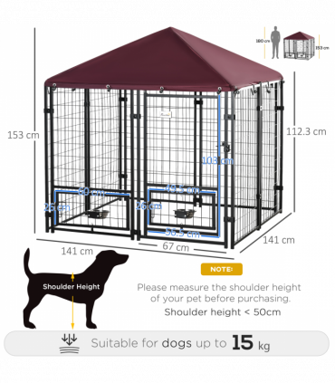PawHut Dog Kennel with Rotating Bowl Holders, Cover, Outdoor Dog Run