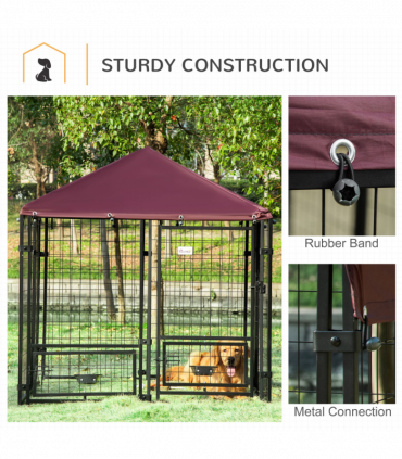 PawHut Dog Kennel with Rotating Bowl Holders, Cover, Outdoor Dog Run