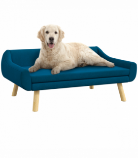 PawHut Dog Sofa Bed Raised Couch with Wooden Frame and Soft Cushion, Blue