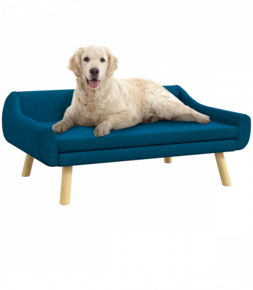 PawHut Dog Sofa Bed Raised Couch with Wooden Frame and Soft Cushion, Blue