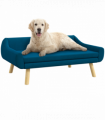 PawHut Dog Sofa Bed Raised Couch with Wooden Frame and Soft Cushion, Blue