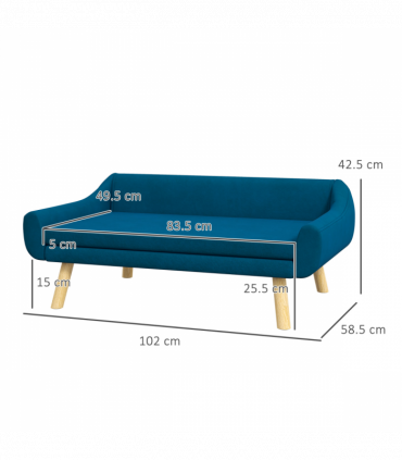 PawHut Dog Sofa Bed Raised Couch with Wooden Frame and Soft Cushion, Blue