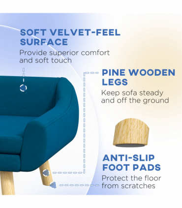 PawHut Dog Sofa Bed Raised Couch with Wooden Frame and Soft Cushion, Blue