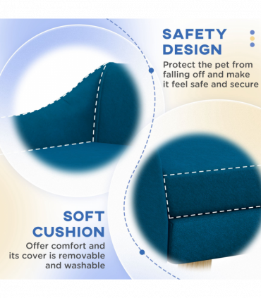 PawHut Dog Sofa Bed Raised Couch with Wooden Frame and Soft Cushion, Blue