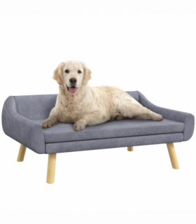 PawHut Dog Sofa Bed Raised Couch with Wooden Frame and Soft Cushion, Grey
