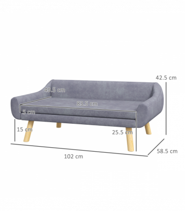 PawHut Dog Sofa Bed Raised Couch with Wooden Frame and Soft Cushion, Grey