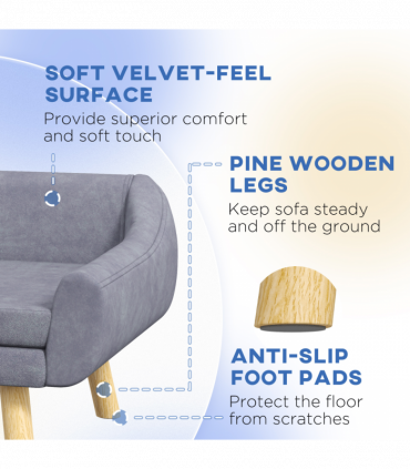 PawHut Dog Sofa Bed Raised Couch with Wooden Frame and Soft Cushion, Grey