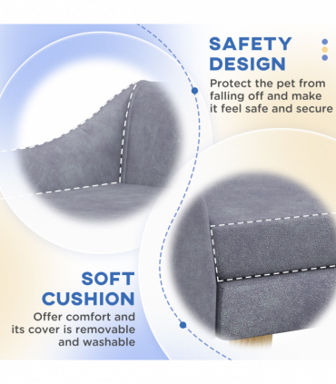 PawHut Dog Sofa Bed Raised Couch with Wooden Frame and Soft Cushion, Grey