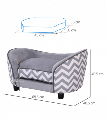 PawHut Dog Sofa Pet Couch for XS Dogs with Removable Sponge Padded Cushion Grey