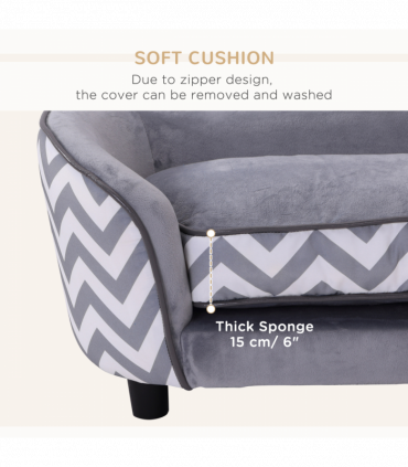 PawHut Dog Sofa Pet Couch for XS Dogs with Removable Sponge Padded Cushion Grey