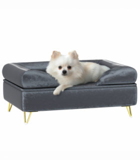 PawHut Dog Sofa Pet Couch w/ Removable Backrest Cushion Washable Cover - Grey