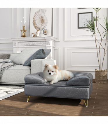 PawHut Dog Sofa Pet Couch w/ Removable Backrest Cushion Washable Cover - Grey