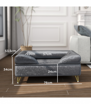 PawHut Dog Sofa Pet Couch w/ Removable Backrest Cushion Washable Cover - Grey