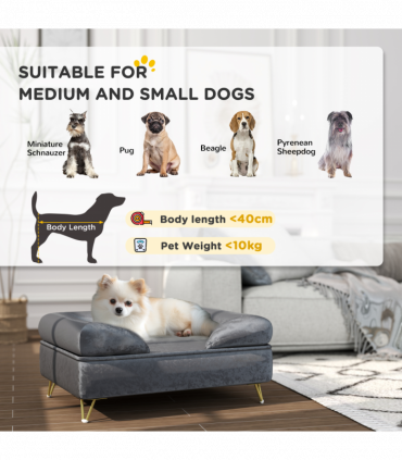 PawHut Dog Sofa Pet Couch w/ Removable Backrest Cushion Washable Cover - Grey