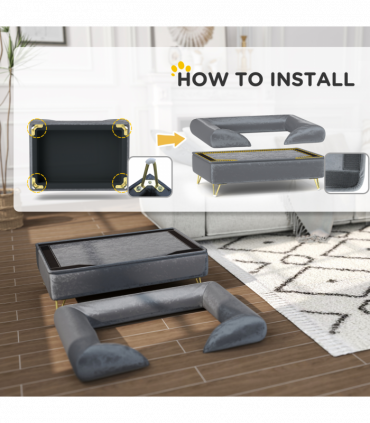 PawHut Dog Sofa Pet Couch w/ Removable Backrest Cushion Washable Cover - Grey