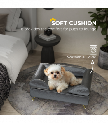 PawHut Dog Sofa Pet Couch w/ Removable Backrest Cushion Washable Cover - Grey
