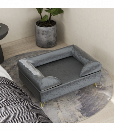 PawHut Dog Sofa Pet Couch w/ Removable Backrest Cushion Washable Cover - Grey