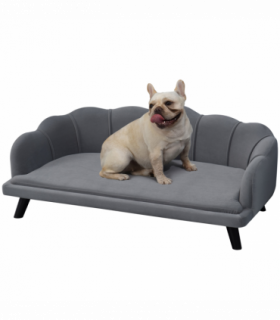 PawHut Dog Sofa, Pet Couch Bed for Medium, Large Dogs w/ Legs, Cushion - Grey