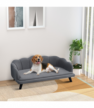 PawHut Dog Sofa, Pet Couch Bed for Medium, Large Dogs w/ Legs, Cushion - Grey