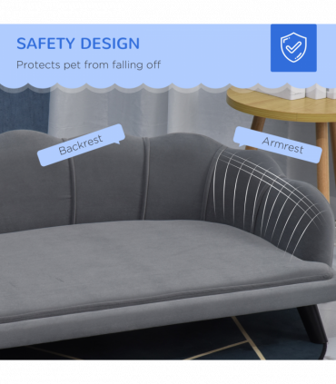 PawHut Dog Sofa, Pet Couch Bed for Medium, Large Dogs w/ Legs, Cushion - Grey