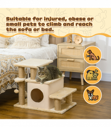 PawHut Dog Steps for Bed 4 Step Pet Stairs Cat House with Detachable Cover