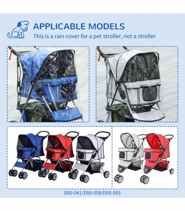 PawHut Dog Stroller Rain Cover w/ Rear Entry, Cover, for Dog Pram