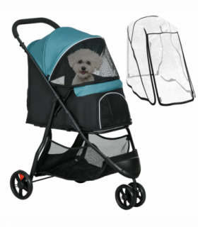 PawHut Dog Stroller for XS Dogs, S Dogs, Cats with Rain Cover - Dark Green