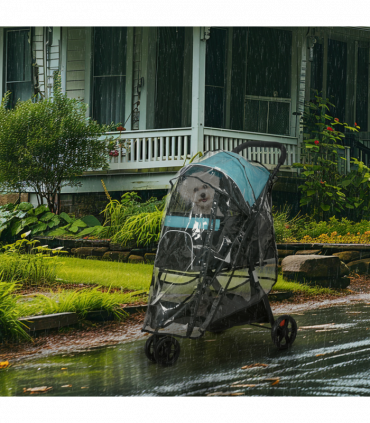 PawHut Dog Stroller for XS Dogs, S Dogs, Cats with Rain Cover - Dark Green