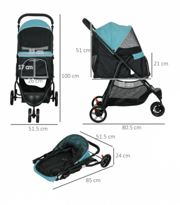 PawHut Dog Stroller for XS Dogs, S Dogs, Cats with Rain Cover - Dark Green