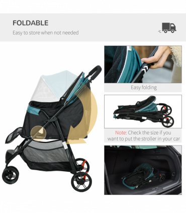 PawHut Dog Stroller for XS Dogs, S Dogs, Cats with Rain Cover - Dark Green