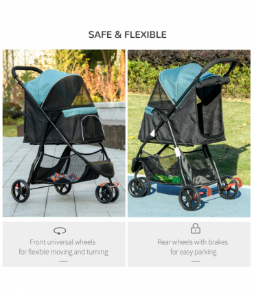 PawHut Dog Stroller for XS Dogs, S Dogs, Cats with Rain Cover - Dark Green