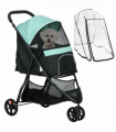 PawHut Dog Stroller for XS Dogs, S Dogs, Cats with Rain Cover - Green